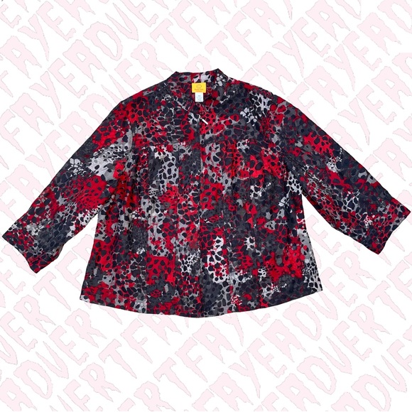 Sheer Jacket Black Gray Red Silver Zip Up Leopard Print Plus Size Pearl Button - Picture 1 of 12
